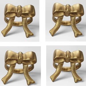 Set of 4 Holiday Brass Gold Metal BOW Napkin Rings Threshold Studio Mcgee NEW